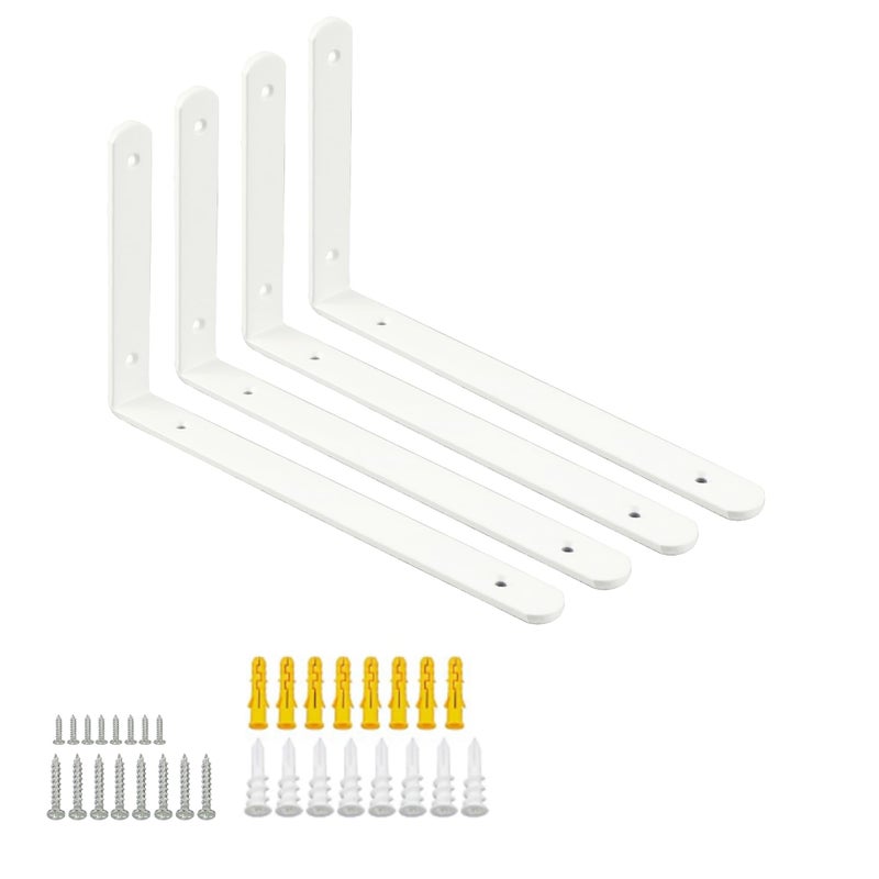 Mooche 4Pack Floating Shelf Bracket, Heavy Duty Shelf Brackets Metal L Brackets for Kitchen Bathroom Shelf Support Wall Mounted with Screw Included (White, 10*6 Inch) - Image 1